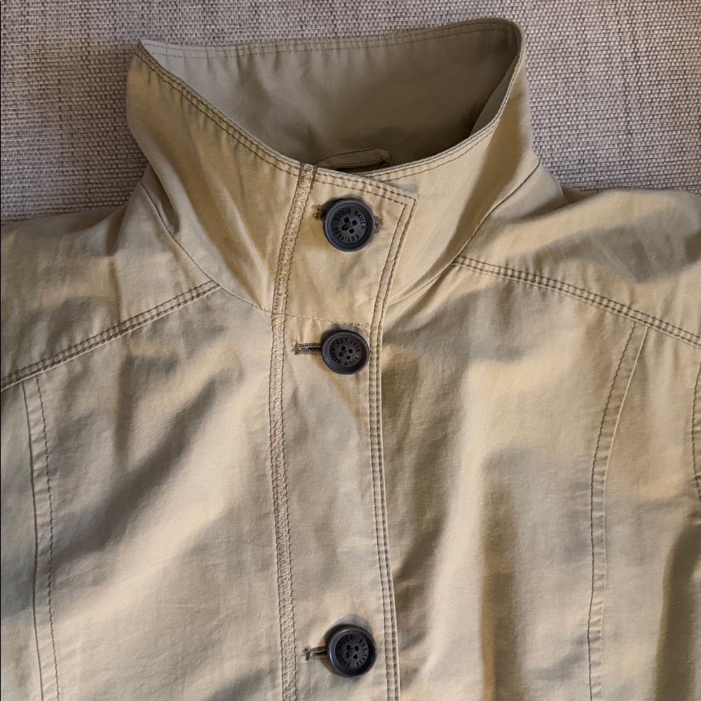 Eddie Bauer Trench Coat/Jacket Button Front Mid Length Classic Staple Neutral L - Picture 8 of 13